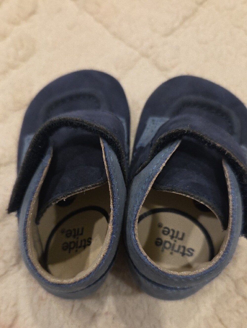 Stride Rite Navy Blue Leather Baby Moccasin with Hook-and-Loop Strap - Picture 2 of 3